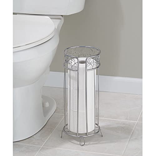 Mdesign Decorative Free Standing Toilet Paper Holder Stand With Storage For 3 Rolls Of Toilet Tissue - For Bathroom/Powder Room - Holds Mega Rolls - Durable Metal Wire Design - Silver #TOP1
