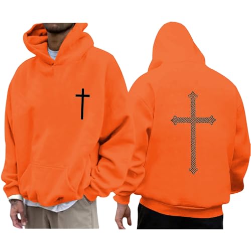 Men's Cross Hoodie Relaxed Fit Christian Hooded Sweatshirts Plus Size Urban Streetwear Tops with Pokcet