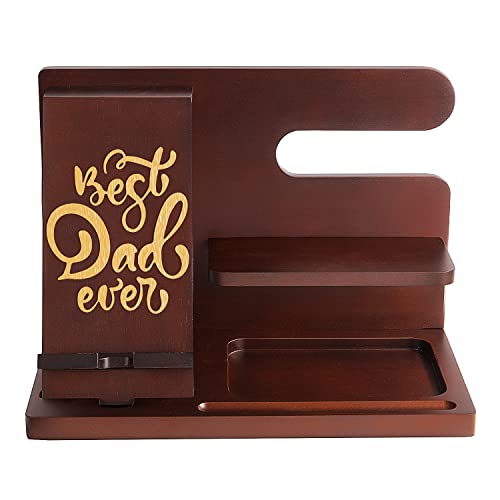 Personalized Wood Phone Docking Station For Dad-Best Dad Ever-Key Holder Wallet Stand Watch Organizer Dad Gifts Birthday Nightstand Fathers Day Christmas Travel Idea Gadgets To Dad From Daughter Son2