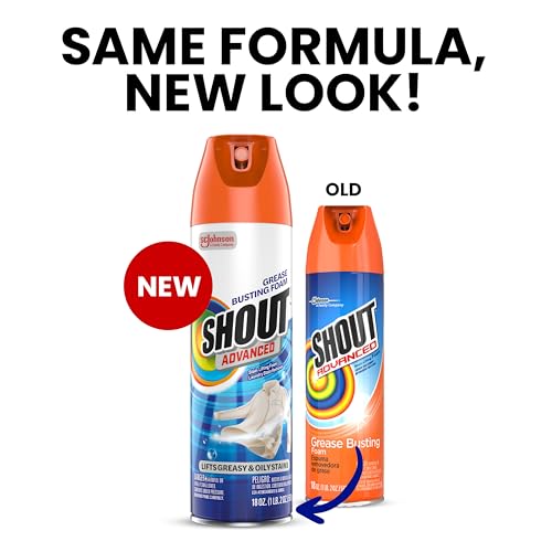 Image of Shout Advanced Grease Busting Foam, Laundry Stain Remover, Oil and Grease Stain Remover for Clothes Laundry; Works on motor oil, bike grease, cooking oil, and more! 18oz Can