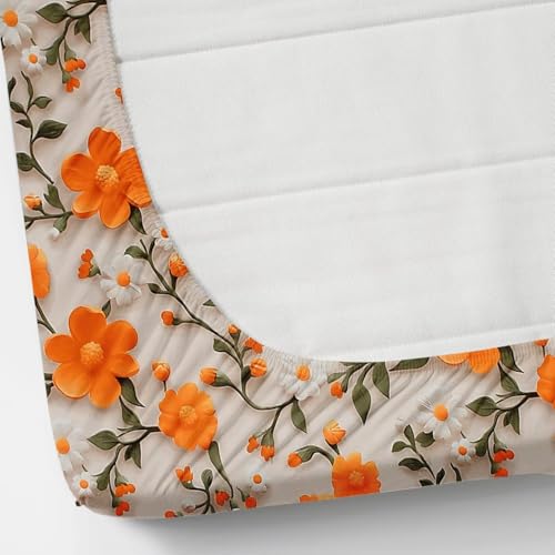Image of 350 TC Premium Heavy Cotton Feel Elastic Fitted Bedsheet King Size with 2 Pillow Covers || Double Bed with All Around Elastic (Orange7D, Fitted - 72 inchx78 inch King)