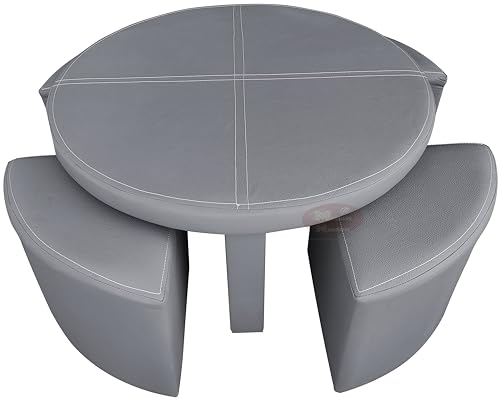 Opiniones y reviews de Mesa Con Taburetes los más solicitados. 41 Mesa De Centro Tapizada Redonda Mod. Anny, Con 4 Taburetes (Tactopiel Gris)