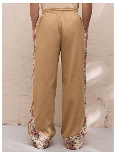 Men's Floral Pants Hippie Vintage Drawstring Waist Wide Leg Casual Pants with Pockets Streetwear2