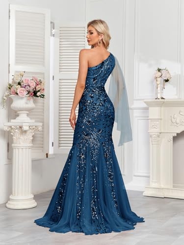 Image of One Shoulder Glitter Mermaid Dress for Mother of The Bride Women's Sexy Sequin Formal Gown