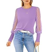 MIHOLL Womens Mesh Long Sleeve Shirts Casual Crew Neck Lace Polka Dot Blouses Puff Balloon Sleeve...