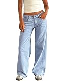 Flvsun Women's Low Waisted Baggy Jeans Wide Straight Leg Casual Loose Denim Pants Y2K Trendy Light Blue XS.