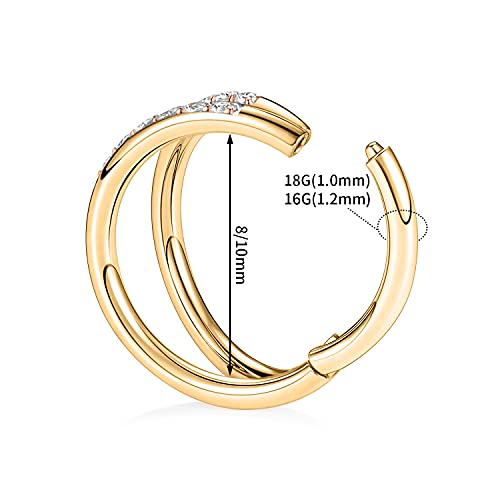 Arowro Helix Conch Rook Lobe Earrings Nose Hoop Septum Hoop Cz Double Open Stack Gold 10Mm 20G 316L Surgical Steel Cartilage Daith Tragus Piercing Jewelry Sleeper Earring #TOP1