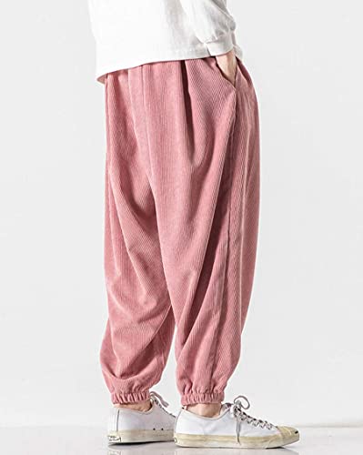 ebossy Men's Loose Fit Elastic Waist Hippie Baggy Corduroy Jogger Harem Pants4