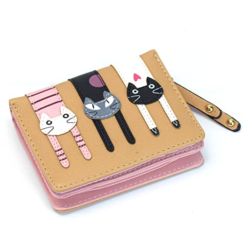 Valentoria® Birthday Gifts For Women's Mini Faux Leather Bifold 3 Cat Design Clutch Wallet (Coffee) #TOP7