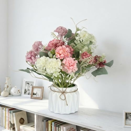 Image of Dekorly Artificial Lavender Plant in White Pot, 18cm - Realistic Faux Flower Arrangement for Home & Office Decor (Set of 1) (1, Small Chrysanthemum)