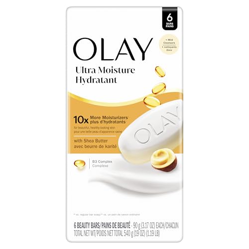 Image of Olay Beauty Bar, Ultra Moisture,10x More Moisturizers, Nourishing Conditioners, Smooth & Gentle on Skin, Vitamin B3 Complex, For All Skin Types, Shea Butter Scent, 3.17 oz, (6 Count)
