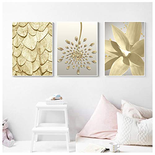 Image de plante de luxe dorée 50x70cm déco salon contemporain