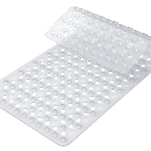 Yimobra Bath Tub Mat Non Slip, 34.5'x15.5' Long Shower Mat, Machine Washable Bathmat with Drain Holes and Suction Cups, Soft on Feet, Bathroom Essentials, Clear