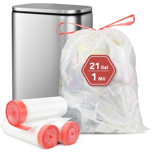 Holuwiso 21 Gallon Trash Bags, XL-Large Garbage Bags with Drawstring, 108 Count, Heavy Duty Trash Can Liners for Kitchen Office Yard Commercial Use, Clear
