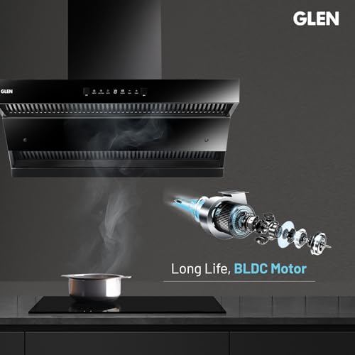 Image of Glen Auto Clean Chimney with Double Draft Suction and Heat Sensor, BLDC Motor 75cm 1600 m3 /h - Black (CH 6076 HSR DC AC)