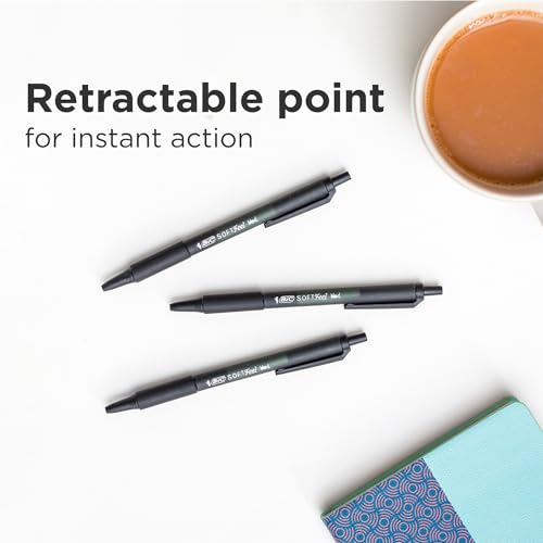 Bic Soft Feel Ballpoint Pens - 1.0mm Retractable Black Pens with Comfort Grips - Pack of 6
