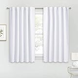 RYB HOME White Curtains Drapes - Room Darkening Window Curtains Thermal Insulated Bedroom Drapes Half Blackout Curtain Set for Living Room Kids Nursery, 42 x 45 inches Long, Pure White, 1 Pair