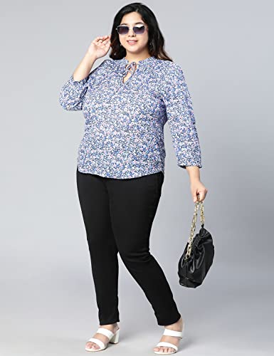 Image of oxolloxo Discovered Blue Floral Printed Plus Size Women top