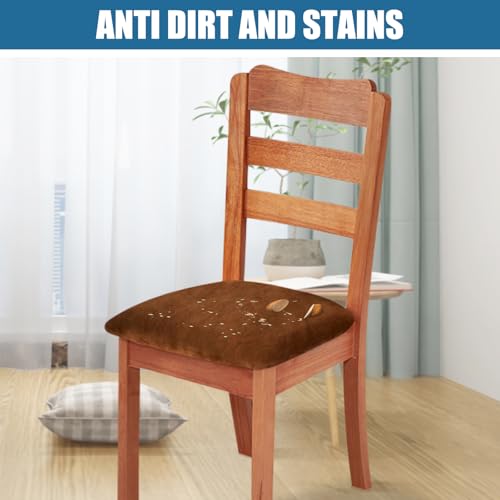 Smiry Velvet Seat Covers for Dining Room Chair Set of 2, Stretch Fit Removable Washable Chair Seat Cushion Protector Slipcovers with Ties, Camel