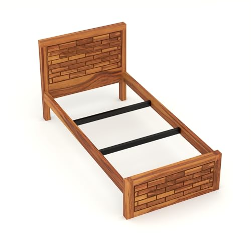 Image of Solid Sheesham Wooden Bed 6X4 Bed Single Bed Without Storage for Bedroom - Single Cot Wooden BedSingle Size for Living Room Guest Room - 12 Month Warranty (James Honey)