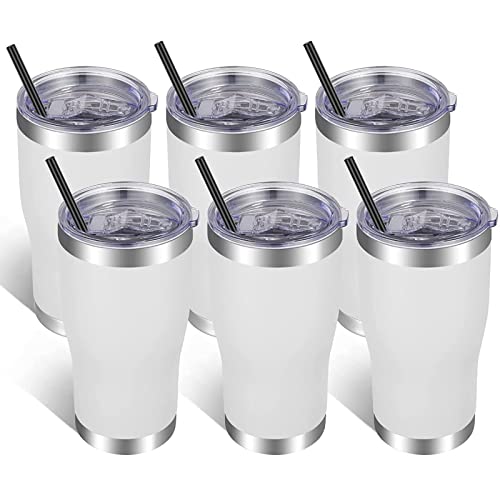 Image of VEGOND 20oz Tumbler Stainless Steel Tumbler Cup with Lid And Straw Vacuum Insulated Double Wall Travel Coffee Mug(White 6 Pack)