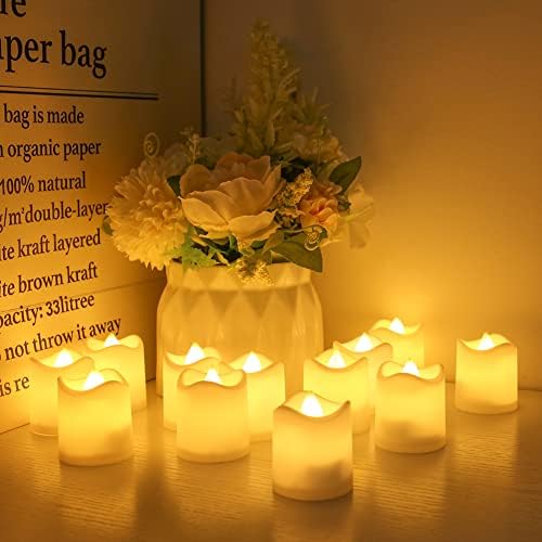 Yeahmart Pack of 12 Realistic and Bright Led Candle Lights, Battery Operated LED Tealights, Flameless Tea Lights with Warm White Bulb Light for Wedding, Table, Gift, Outdoor