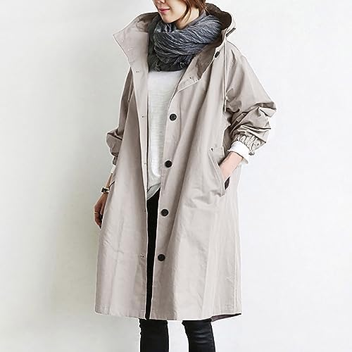 Generisch Trenchcoat Damen Lang - Elegante Übergangsjacke Mit Kapuze In Großen Größen