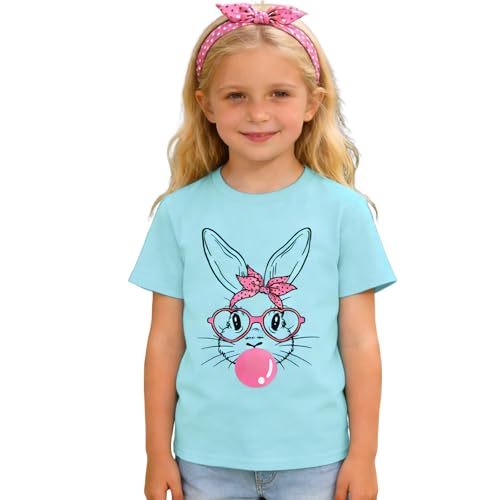 Image of CM C&M WODRO Kids Girl Easter Shirt Cute Bunny Glasses T-Shirt Short Sleeve Funny Happy Easter Rabbit Graphic Tees Tops