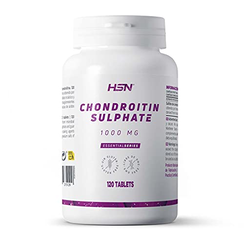Sulfato de Condroitina de HSN | 120 Tabletas = 1 Gramo de Condroitina por Dosis Diaria | Sin Pescado ni Crustáceos | Alto contenido en vitamina C y Manganeso | No GMO, Sin Gluten