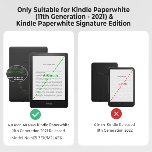 جراب حماية متين من الجلد الصناعي مع خاصية النوم التلقائي لجهاز Kindle بيبر وايت 6.8 بوصة (الجيل الحادي عشر - 2021) وإصدار Kindle بيبر وايت المميز مع سوار يد من ايكو (أسود)