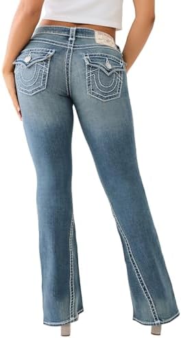 True Religion Joey feminina cintura baixa flare super T, Valmonte