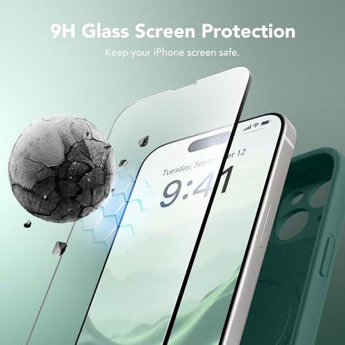 Image of Magnetic for iPhone 13 Case, Compatible with MagSafe, [Full Camera Protection][Screen Protector] Silicone Shockproof Protective Phone Case for iPhone 13 6.1 inch, Midnight Green