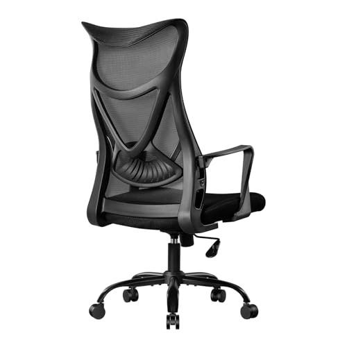 Klihome Silla Trabajode Malla Transpirable, Silla Ergonómica de Oficina, Sillón Giratorio con Respaldo Ajustable y Reposabrazos, Regulable en Altura, Negro