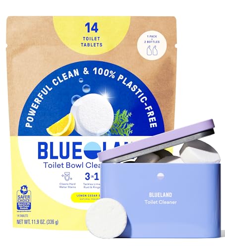 BLUELAND Toilet Bowl Cleaner Tablets, Starter Set, 14 Count with Tin, Lemon Cedar, Plastic-Free, No...