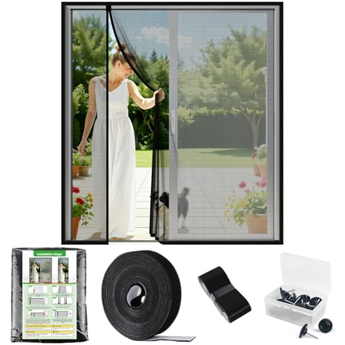 Magnetic Screen Door, Screen Door Mesh, Heavy-Duty Mesh Curtain, Door Net Keep Bugs Out, Hands Free Partition, Screen Size 74” × 81”, Fits 72” × 80” Doors, Pet & Kid Friendly, Black