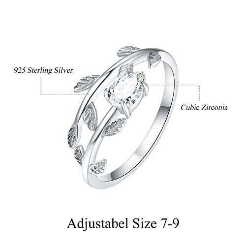 Praymos Adjustable Wedding Rings For Women 925 Sterling Silver Diamond Solitaire Ring Leaf Band Rings Christmas Gifts #TOP4