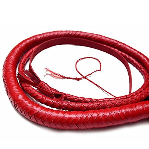 Látigo de toro de cuero de vaca hecho a mano, 8 pies de largo, 12 trenzas, accesorios ecuestres para montar a caballo, látigos resistentes (negro y rojo)