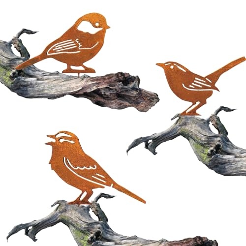 3-teiliges Set aus Rost Vögeln, Dekoration, Garten, Außen, originelle Gartendekoration, für den Außenbereich, Gartendekoration, rostfreies Metall, zum Dekorieren von Gärten, Höfen, Parks