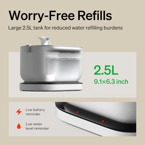 Image of PETLIBRO Cat Water Fountain, Cat Fountain with Stainless Steel Tray, 2.5L /84oz Dockstream Water Fountains, Cordless Pet Water Fountain Battery Operated, Pet Fountains for Cats Indoor