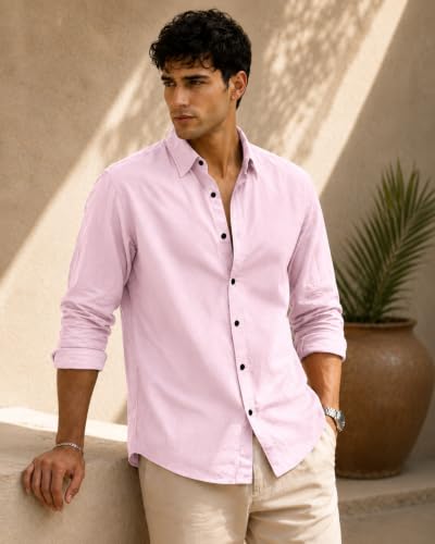 Image of Men Linen Cotton Full Sleeve Shirt for man | Mens Casual Shirt |Shirts for Men Stylish | Men Shirts | Casual Business Party Festival Regular Fit