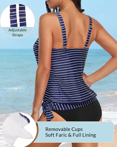 Image of Yonique Womens Blouson Tankini Top Only Loose Fit Swim Top No Bottom Modest Swimsuit