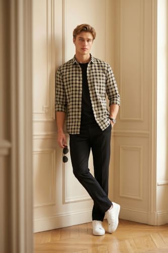 Image of Peter England Men's Checkered Cotton Shirt | Smart Casual | Full Sleeves