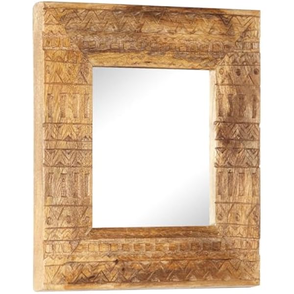 Ręcznie rzeźbione lustro z litego drewna mango 50 x 50 x 2 5 cm dekoracyjne lustro drewniane z wyjątkowym rysunkiem słojów i ręcznie rzeźbionym wzorem do Twojego domu