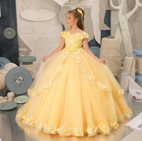 Tulle Flower Girl Dresses for Wedding Off The Shoulder Pageant Dress for Girls 3D Floral Princess Party Ball Gown2