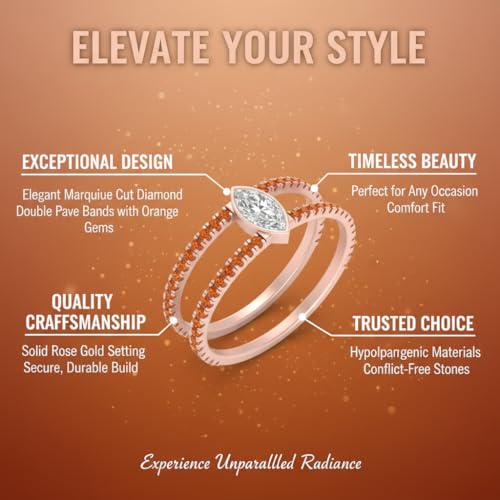 Image of Choose Your Gemstone Marquise Bezel Set Diamond CZ Band Rose Gold Plated Marquise Shape Split Shank Engagement Ring Lightweight Office Wear Everyday Gift Jewelry US Size 4 to 12
