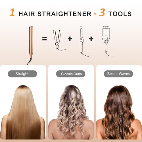 LXMTOU Hair Straightener and Curler in One Flat Iron Hair Straighteners for Women Ceramic Tourmaline Plates Styling Iron for ThickHair Adjustable Temperature Dual Voltage - 2