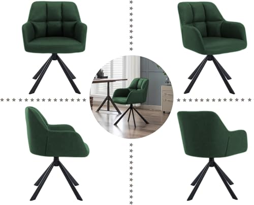 Image of Finch Fox Battle Modern 360 Swivel Mid-Back Arm Faux-Leather Study Upholstered Comfortable Metal Base Computer Office Desk Chair in Dark Green Color (Set of 2)