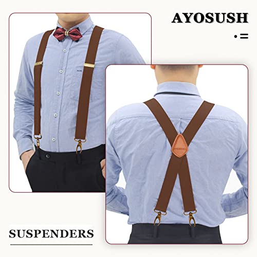 AYOSUSH Vintage Suspenders for Men Heavy Duty 4 Snap Hooks for Belt Loops Adjustable X Back