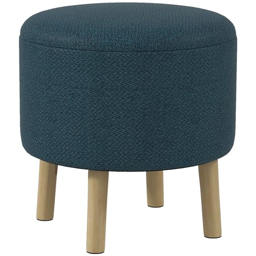 HOMCOM Taburete Redondo de Almacenamiento, tapizado de Tela de Lino con Parte Superior extraíble, Asiento Acolchado, Espacio Oculto y Patas de Madera para Sala de Estar, Color Azul