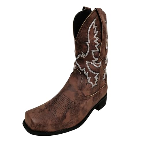 Botines occidentales para hombre – Botas de piel para mujer, botas de vaquero vintage, medias botas con tacón de bloque modernas, antideslizantes, medias, botas de montaña, otoño e invierno, marrón